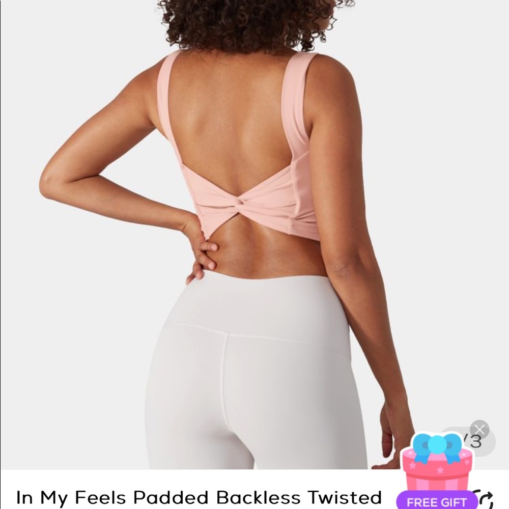 Halara In My Feels Padded Backless Twisted Workout Cropped Tank Top